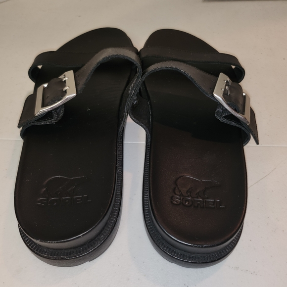 Sorel Women's Roaming Buckle Slide Black Leather Sz 9 - Picture 5 of 10